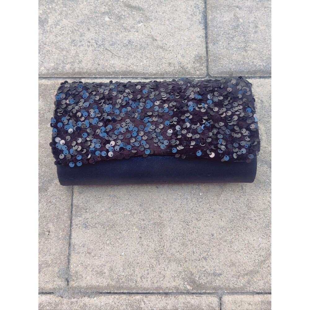Black Sequin Fold-Over Clutch Handbag